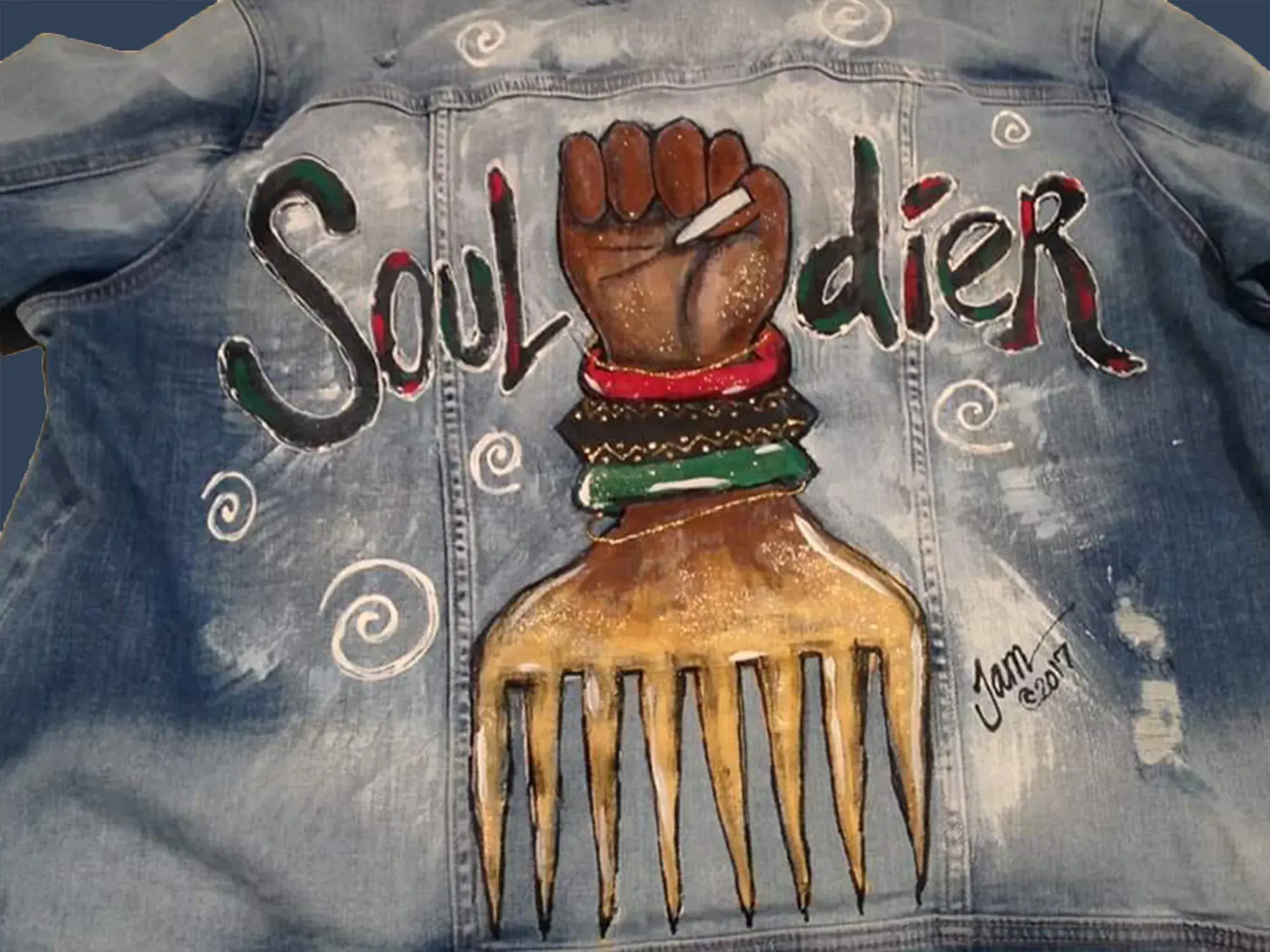 Artistic clothing piece featuring vibrant colors and unique patterns